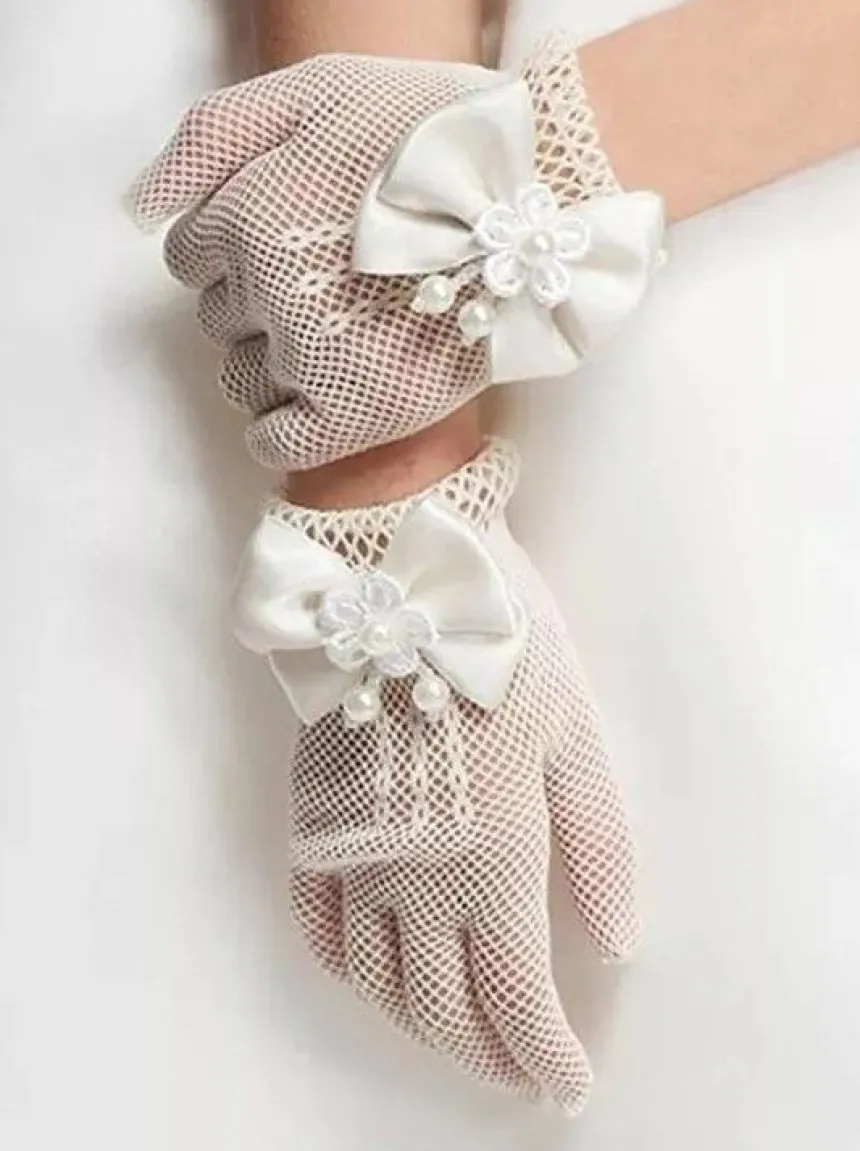 Gants résille et noeud cérémonie fille