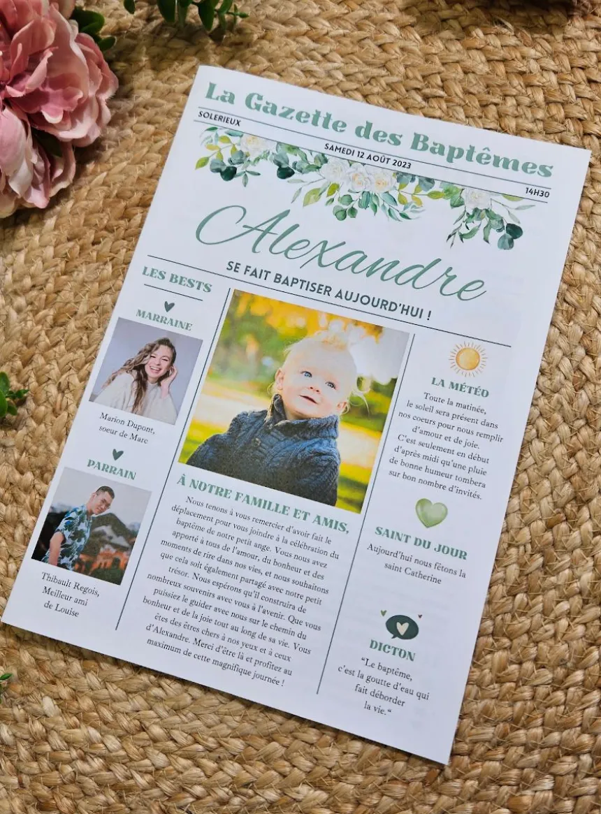 Gazette Croix fleurie couleur au choix et personnalisable