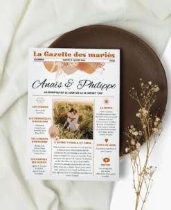 Gazette de mariage personnalisée - Thème Champêtre chic Terra-cota