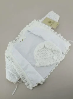 Gilet baptême + bonnet crochet bébé fille Blanc 1 mois