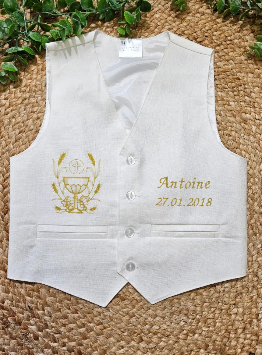 Gilet garçon lin blanc cassé Pierre