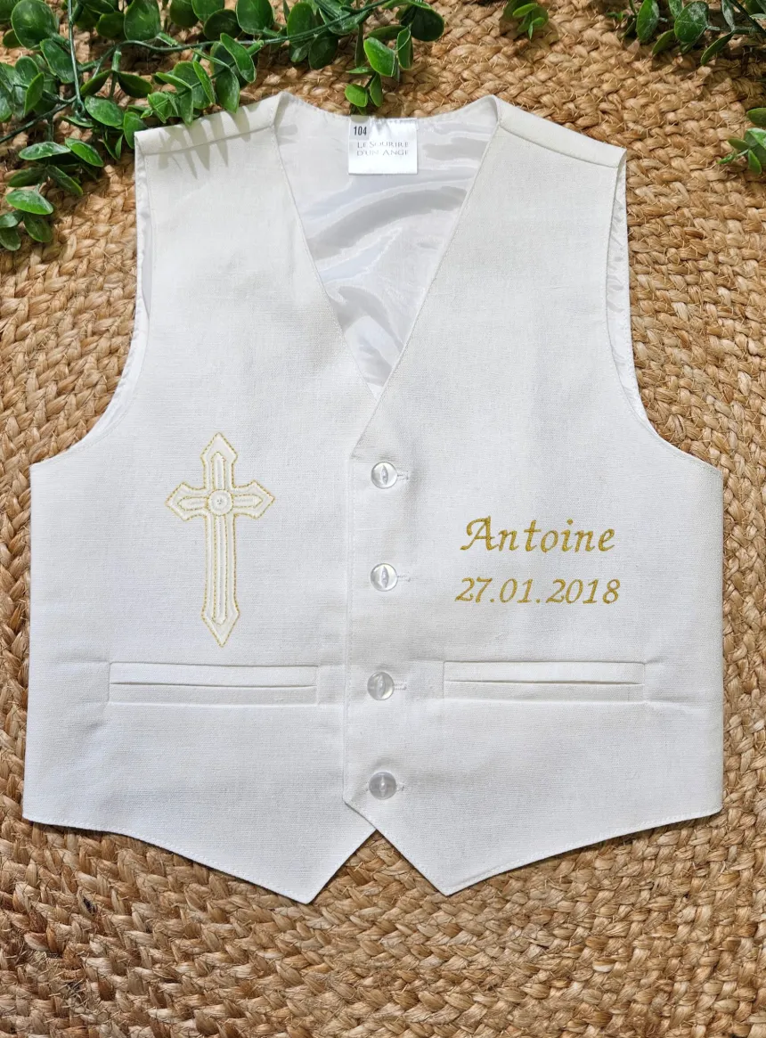 Gilet garçon lin blanc cassé Pierre