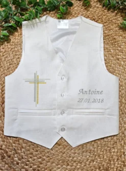 Gilet garçon lin blanc cassé Pierre