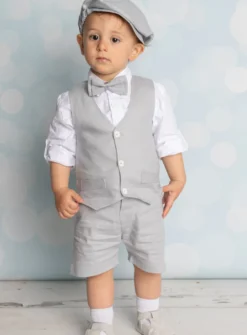 Gilet lin gris bébé et petit garçon Pierre