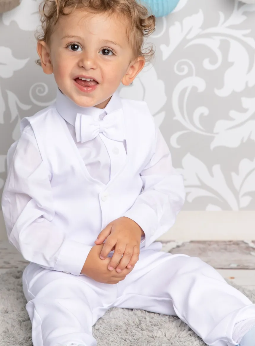 Gilet + noeud papillon bébé et petit garçon blanc personnalisable