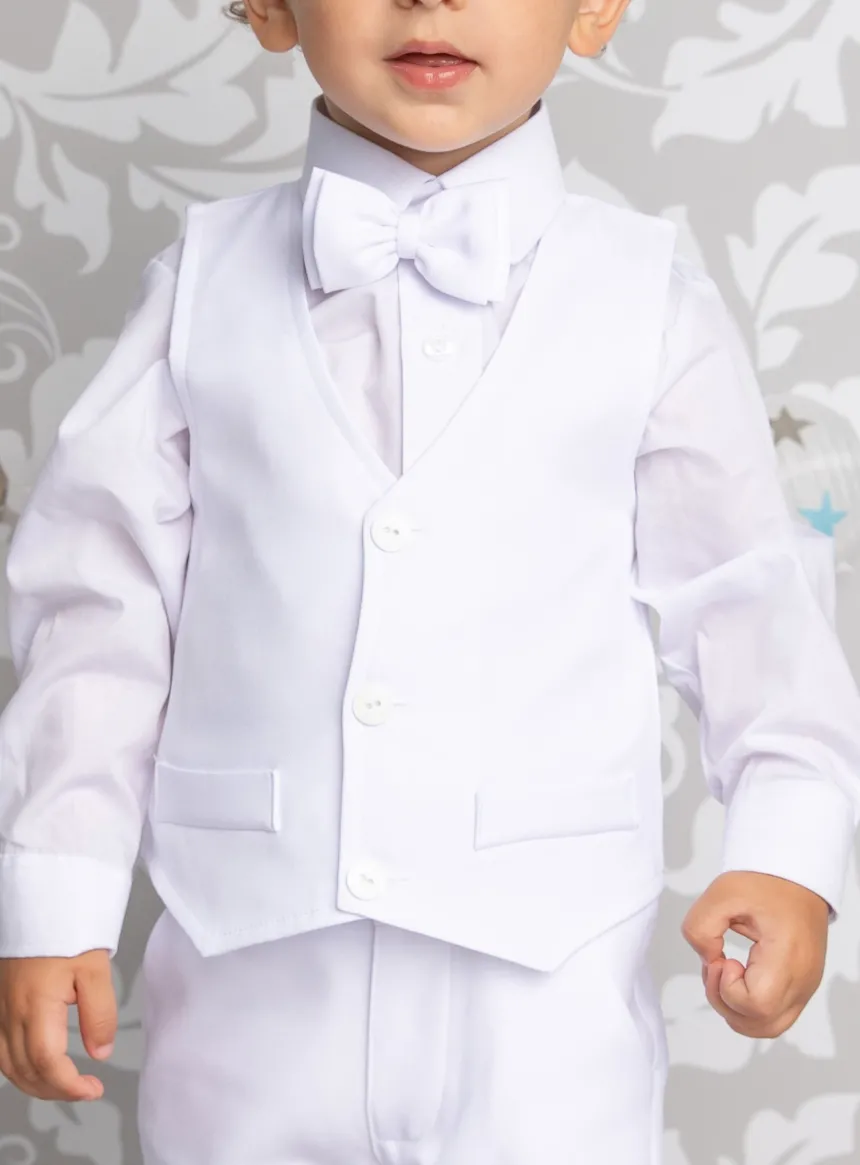Gilet + noeud papillon bébé et petit garçon blanc personnalisable