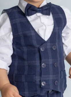 Gilet + noeud papillon bébé garçon écossais bleu marine Mario