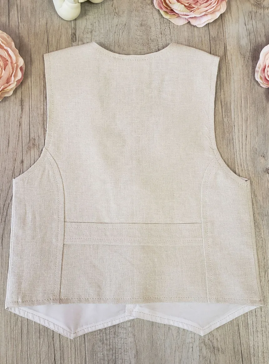 Gilet + noeud pap. petit garçon lin beige Pierre