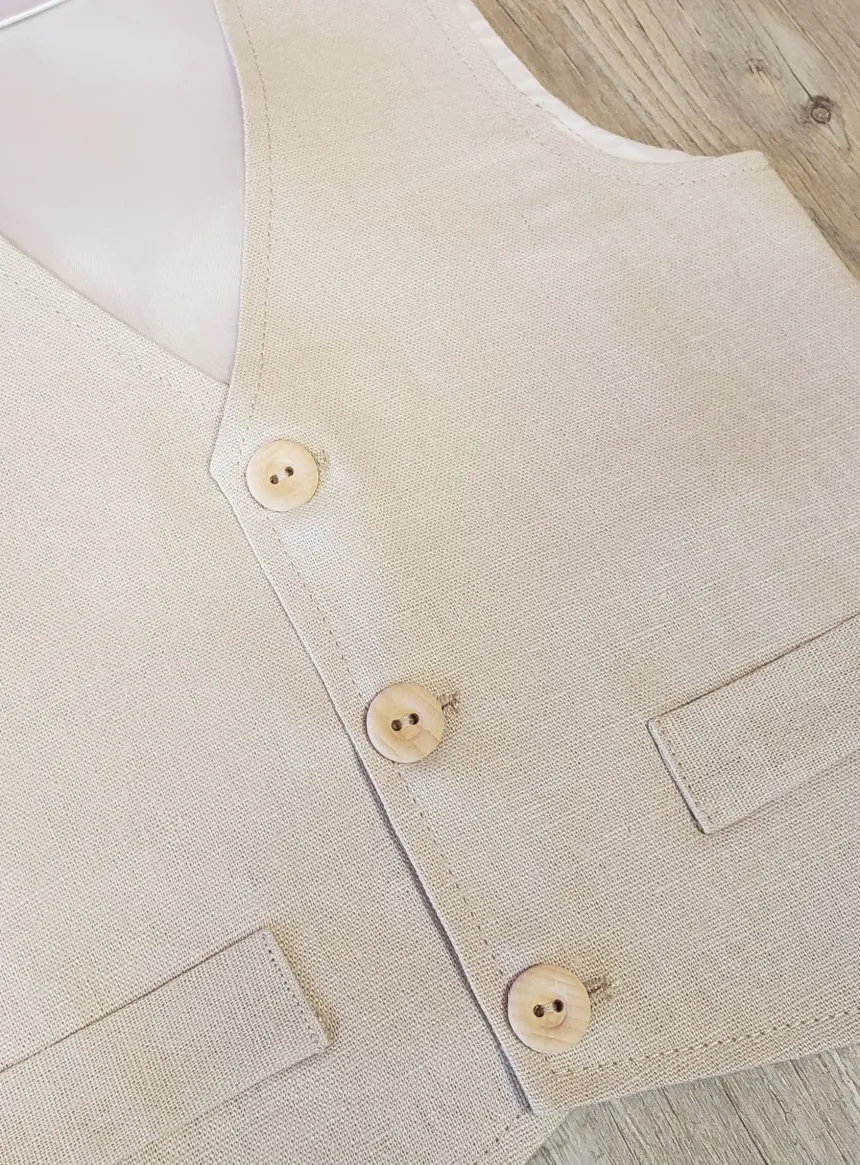 Gilet + noeud pap. petit garçon lin beige Pierre