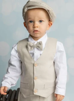 Gilet + noeud pap. petit garçon lin beige Pierre
