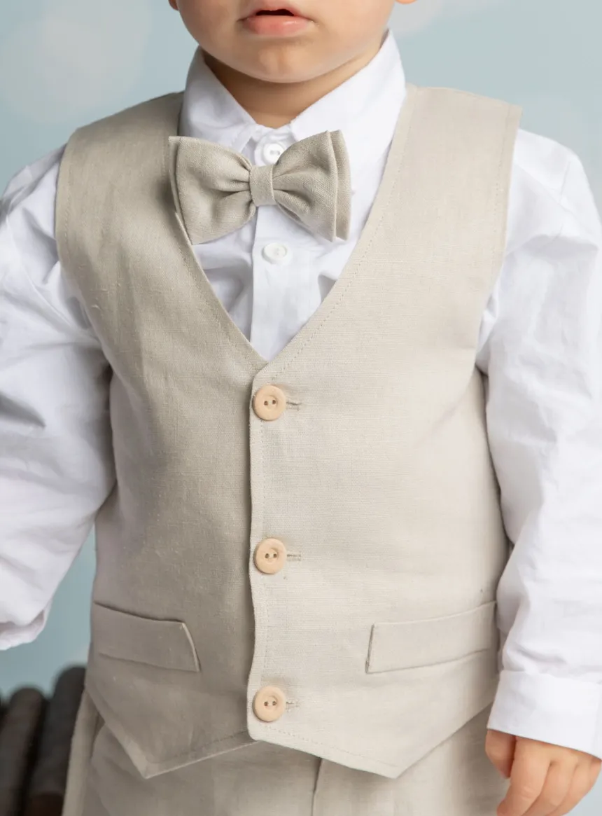 Gilet + noeud pap. petit garçon lin beige Pierre