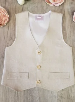 Gilet + noeud pap. petit garçon lin beige Pierre
