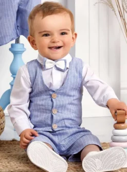 Gilet + nœud papillon bleu rayé garçon Milo