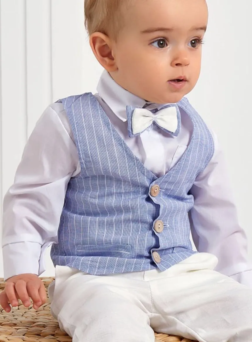 Gilet + nœud papillon bleu rayé garçon Milo