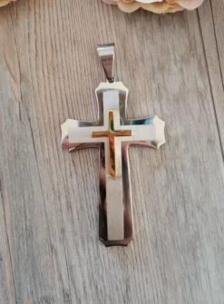Grande croix de communion triple superposition Gris argent