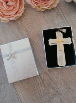 Grande croix de communion triple superposition Gris argent
