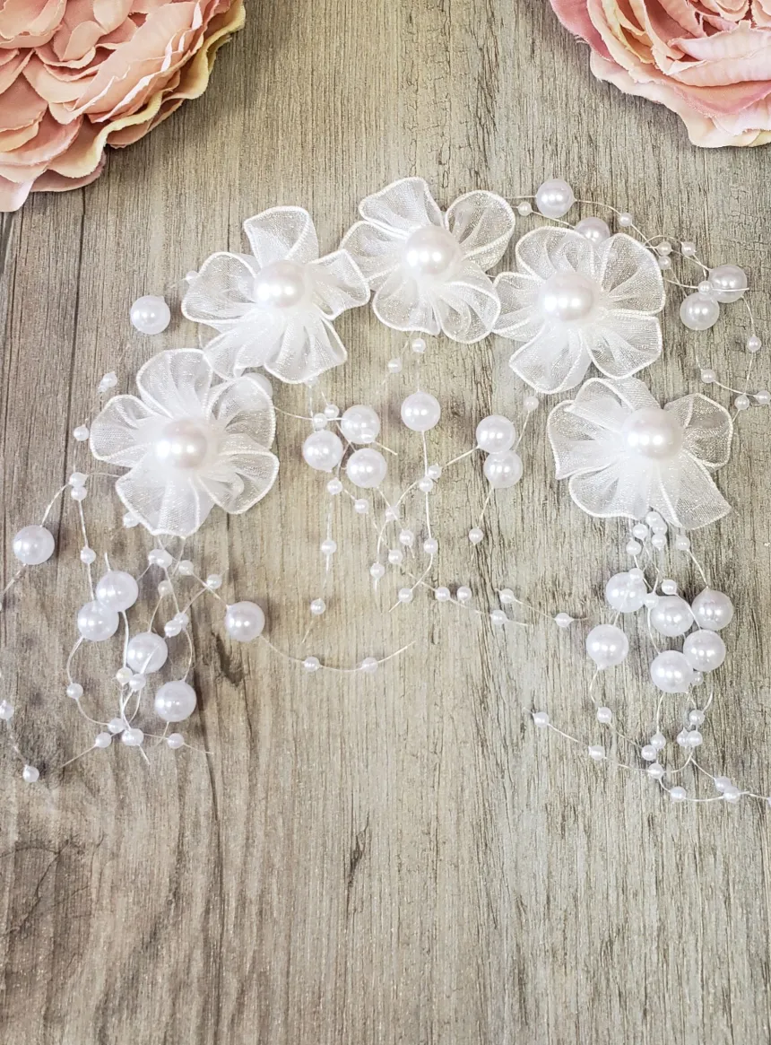 Guirlande ornement chignon fleurs organza Blanc