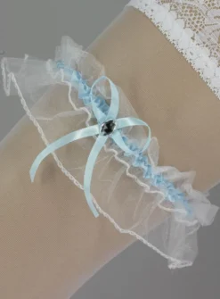 Jarretière de mariée blanche et bleu Blanc