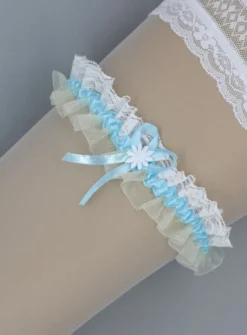 Jarretière mariage dentelle, organza et ruban