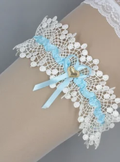 Jarretière mariée en dentelle et cœur d'or