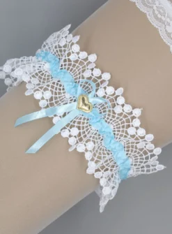 Jarretière mariée en dentelle et cœur d'or