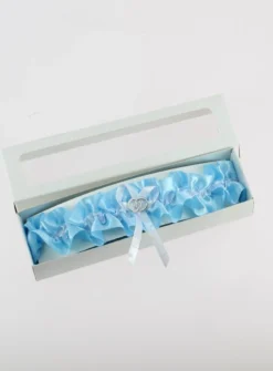 Jarretière mariée en satin bleu