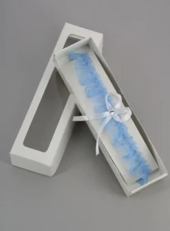 Jarretière mariée organza bleu- nœud et goutte