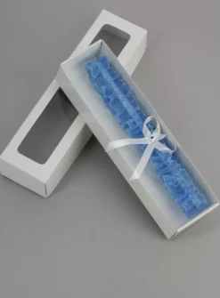 Jarretière mariée organza bleu- nœud et goutte