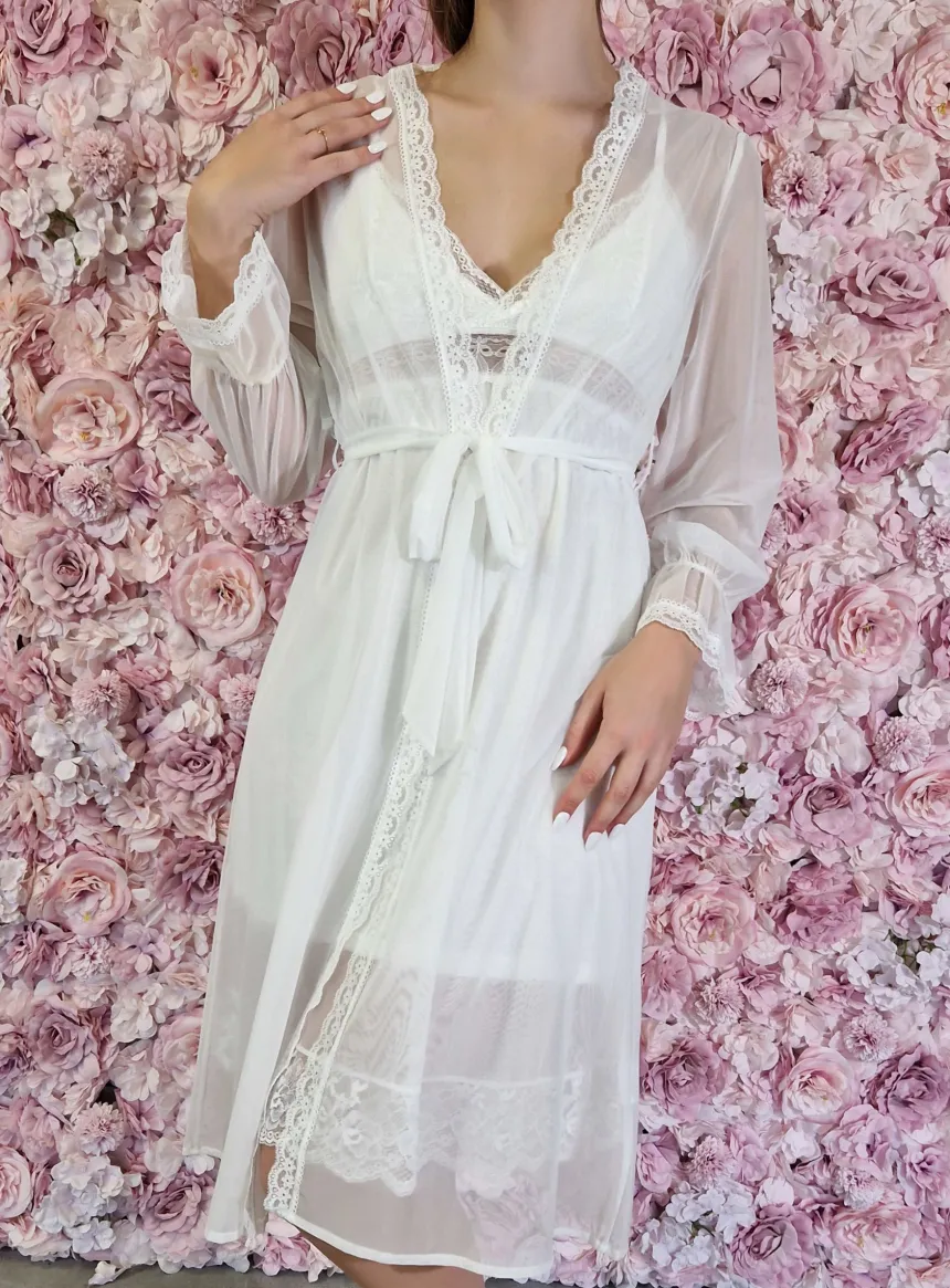 Kimono de nuit de noces femme transparent Blanc