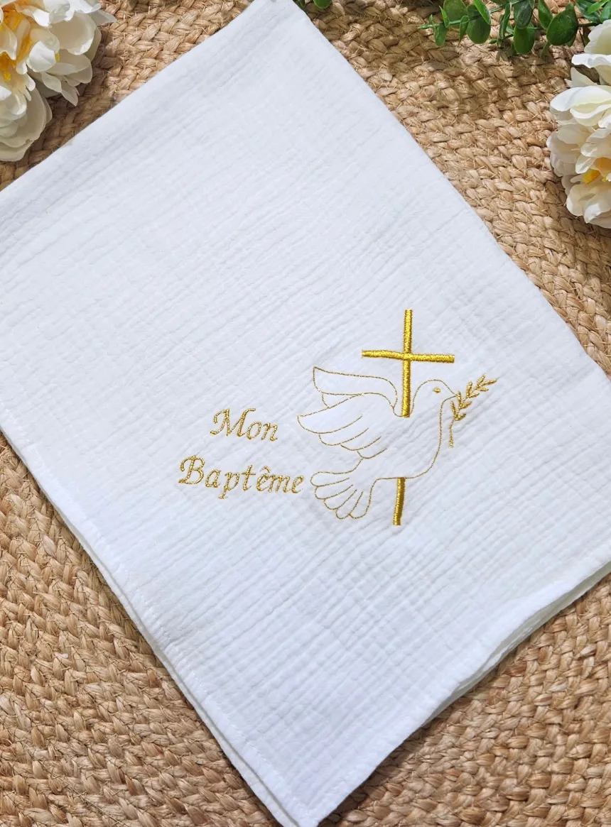 Lange baptême coton de gaze personnalisable