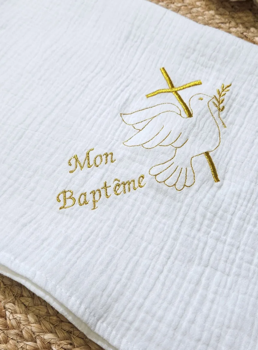 Lange baptême coton de gaze personnalisable