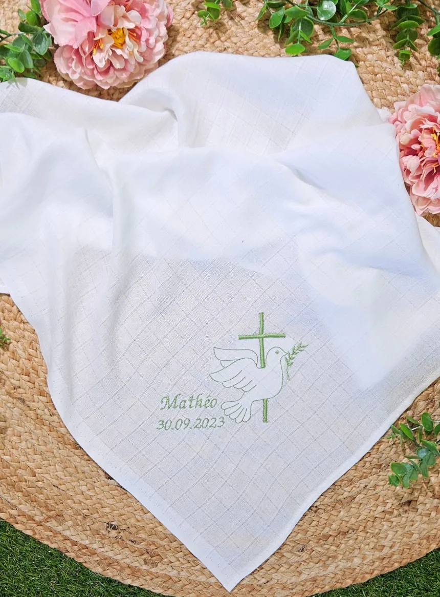 Lange tissu de baptême - Personnalisable Blanc