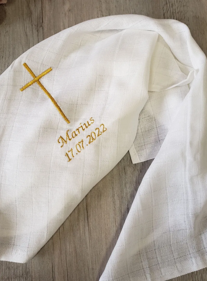 Lange tissu de baptême - Personnalisable Blanc
