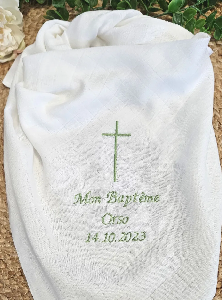 Lange tissu de baptême - Personnalisable Blanc