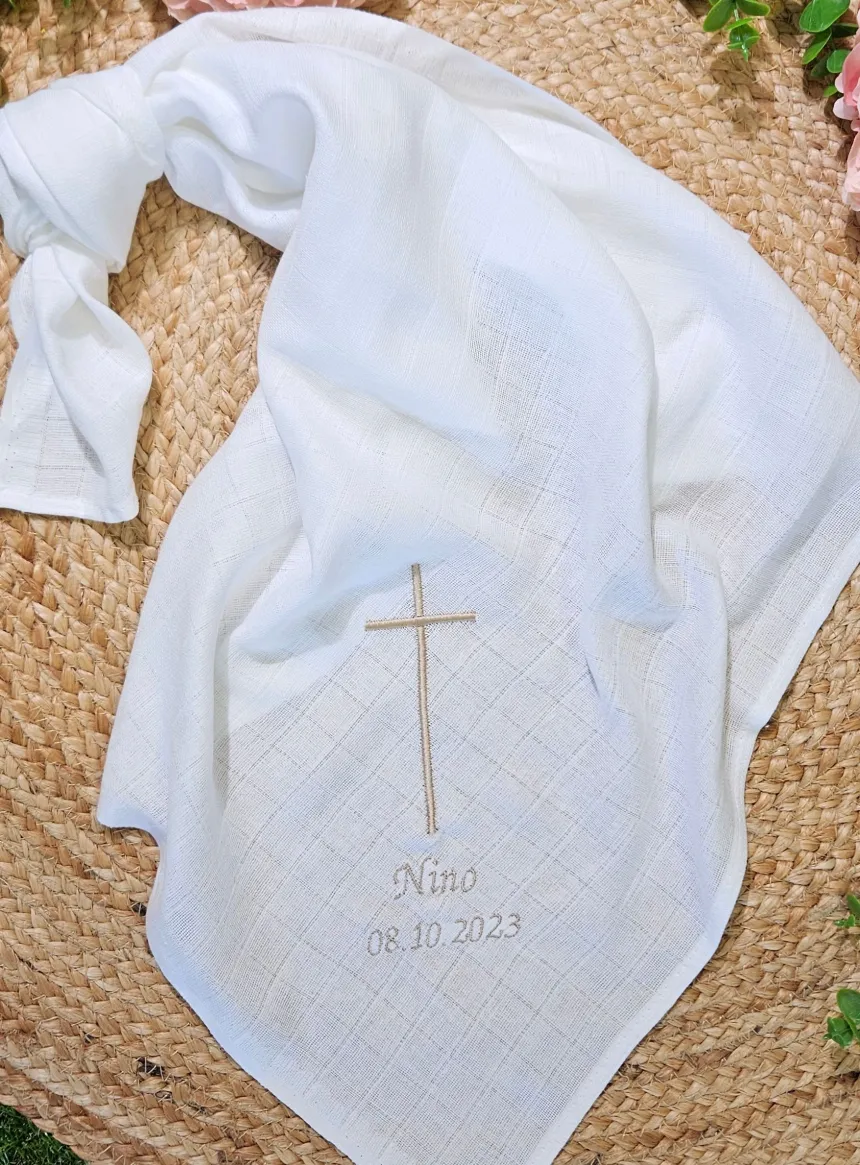 Lange tissu de baptême - Personnalisable Blanc