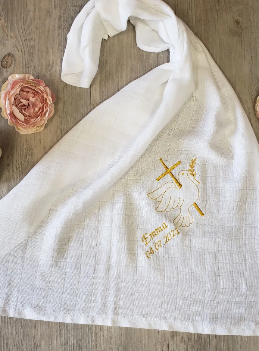Lange tissu de baptême - Personnalisable Blanc