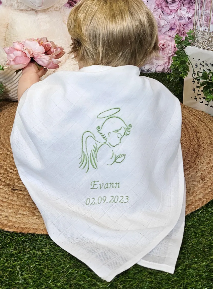 Lange tissu de baptême - Personnalisable Blanc
