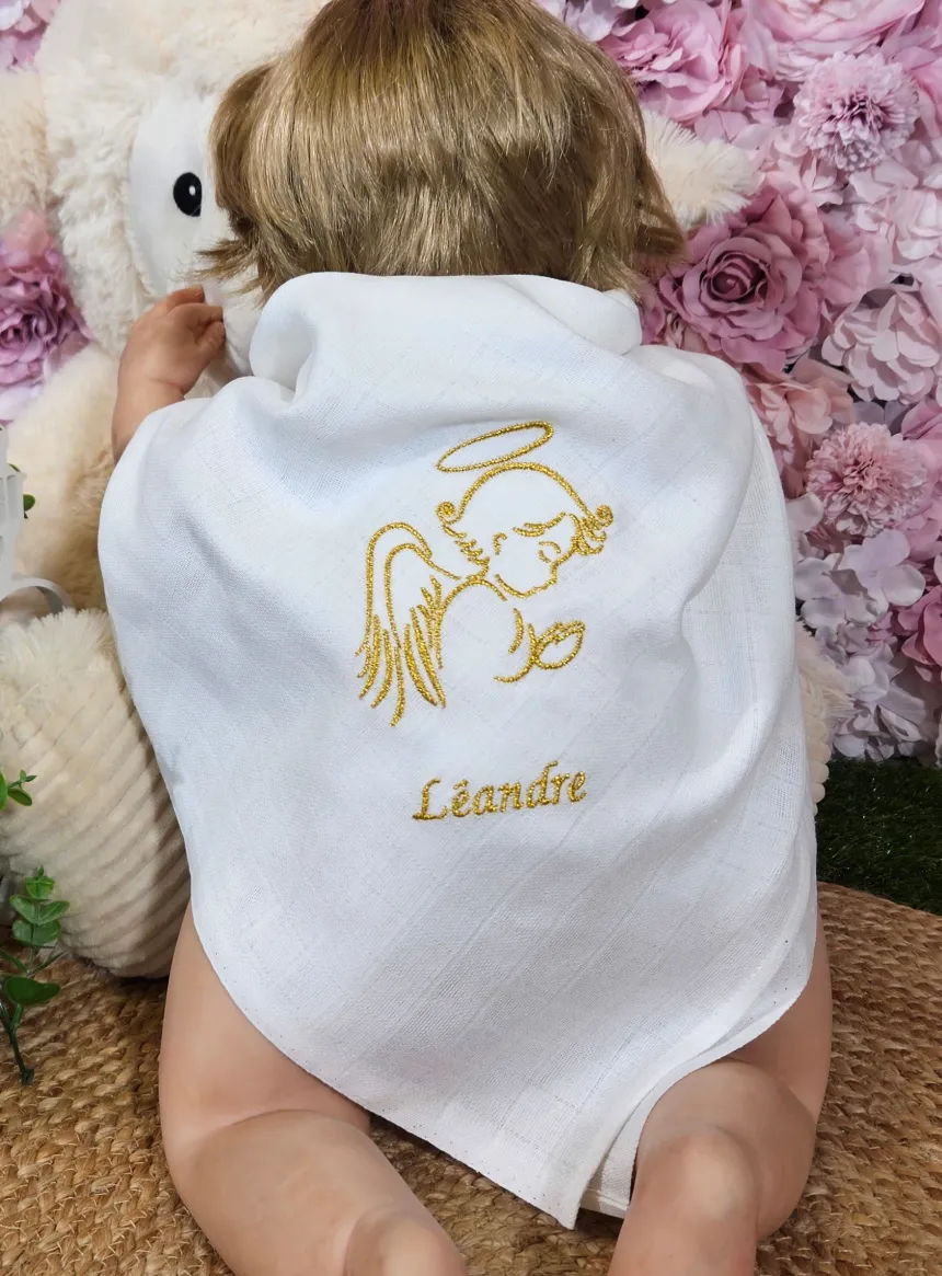 Lange tissu de baptême - Personnalisable Blanc