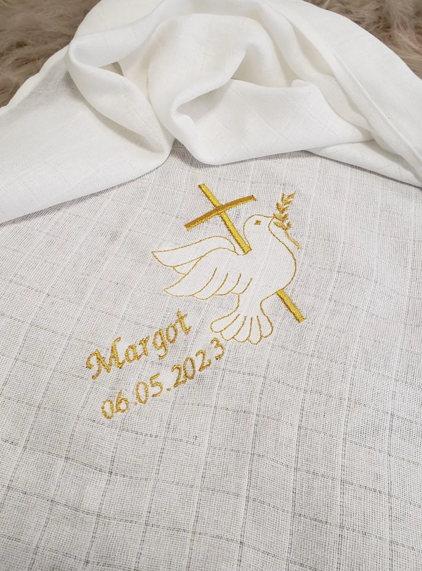 Lange tissu de baptême - Personnalisable Blanc