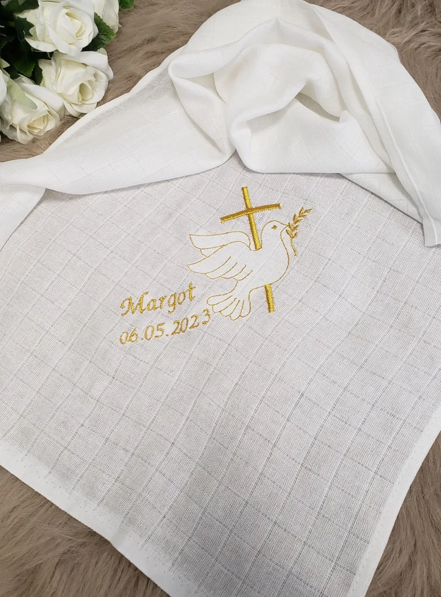 Lange tissu de baptême - Personnalisable Blanc