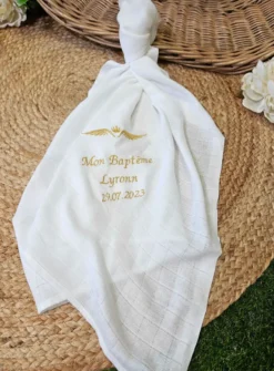 Lange tissu de baptême - Personnalisable Blanc
