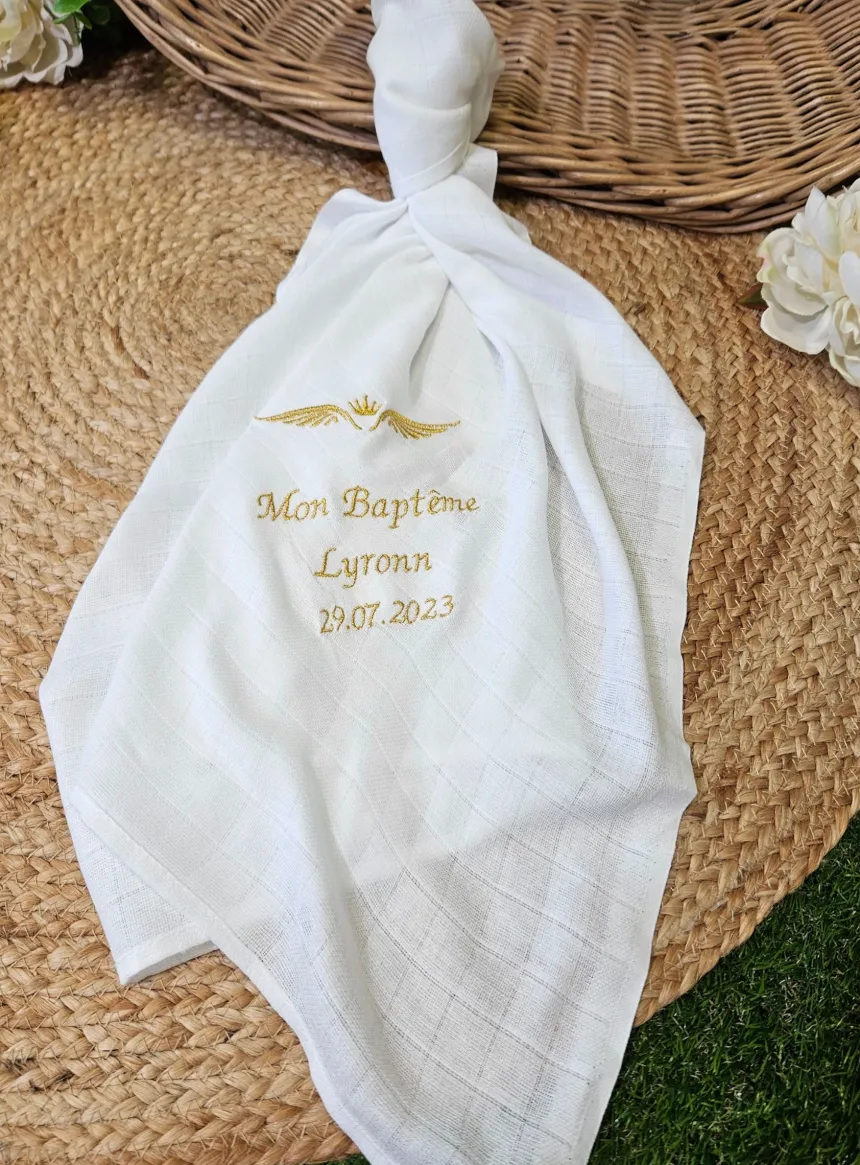 Lange tissu de baptême - Personnalisable Blanc