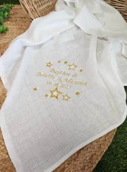 Lange tissu de baptême - Personnalisable Blanc