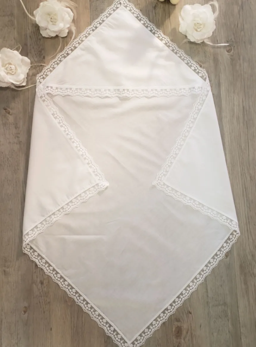 Linge lange carré dentelle fine Anaé - Personnalisable Blanc