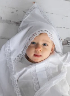 Linge lange carré dentelle fine Anaé - Personnalisable Blanc