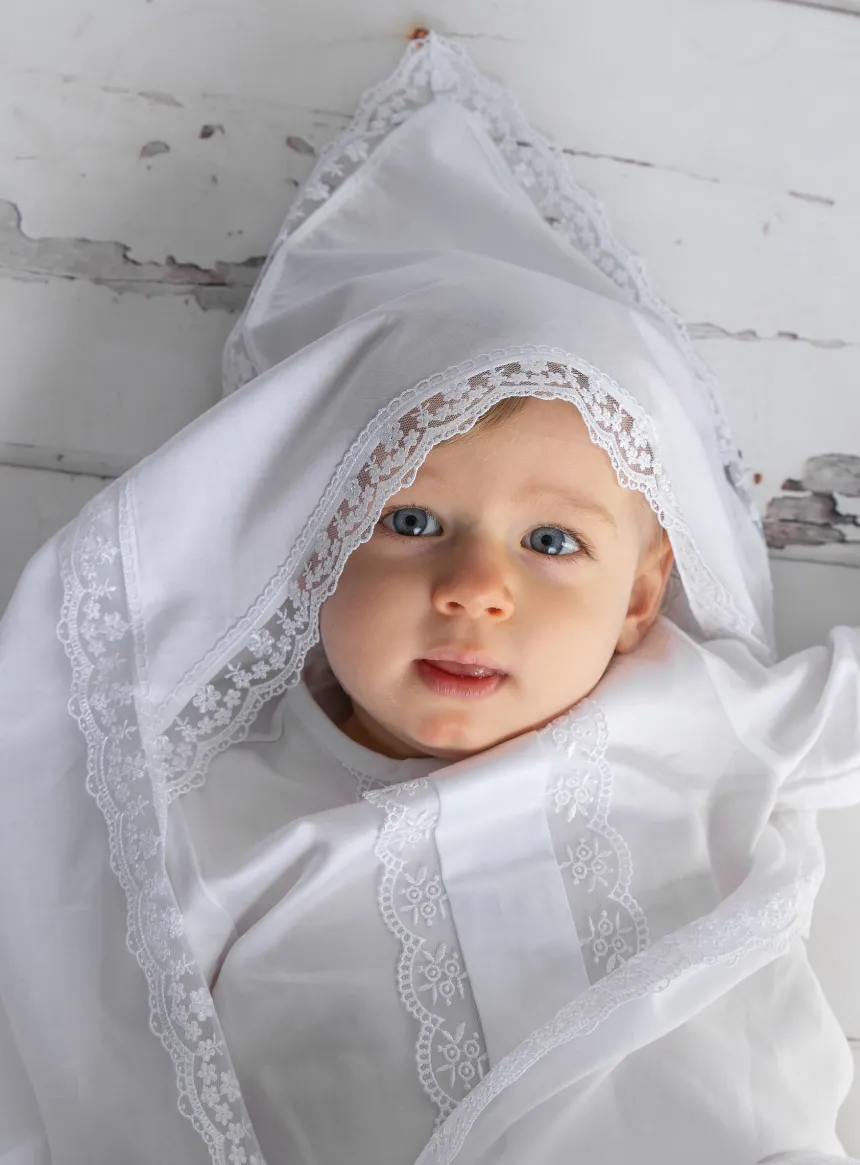 Linge lange carré dentelle fine Anaé - Personnalisable Blanc