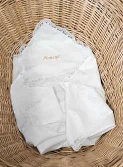 Linge lange carré dentelle fine Anaé - Personnalisable Blanc