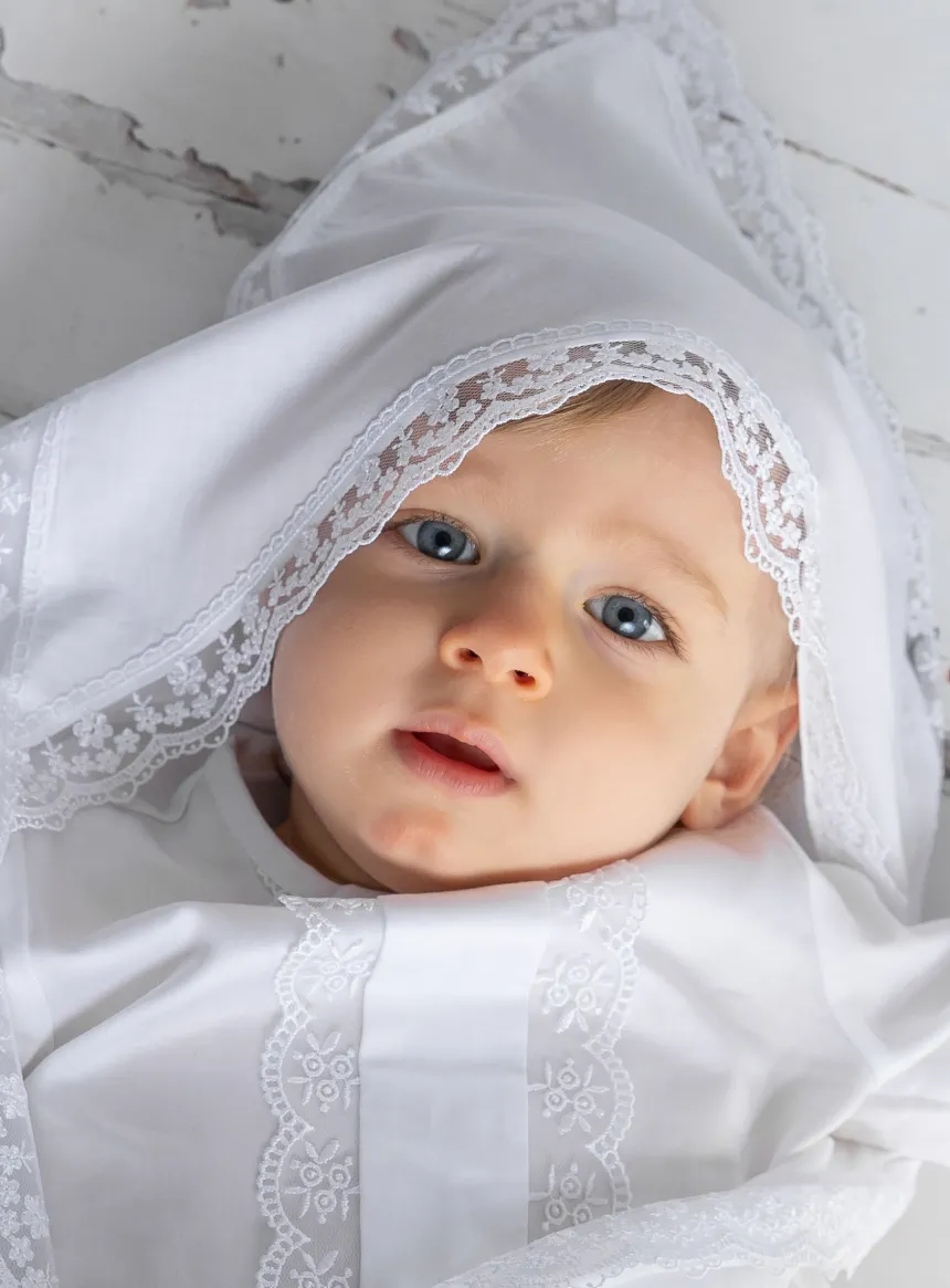 Linge lange carré dentelle fine Anaé - Personnalisable Blanc