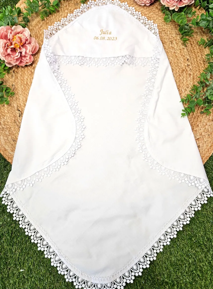 Linge lange carré dentelle large - Personnalisable Blanc
