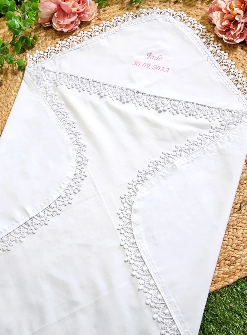 Linge lange carré dentelle large - Personnalisable Blanc
